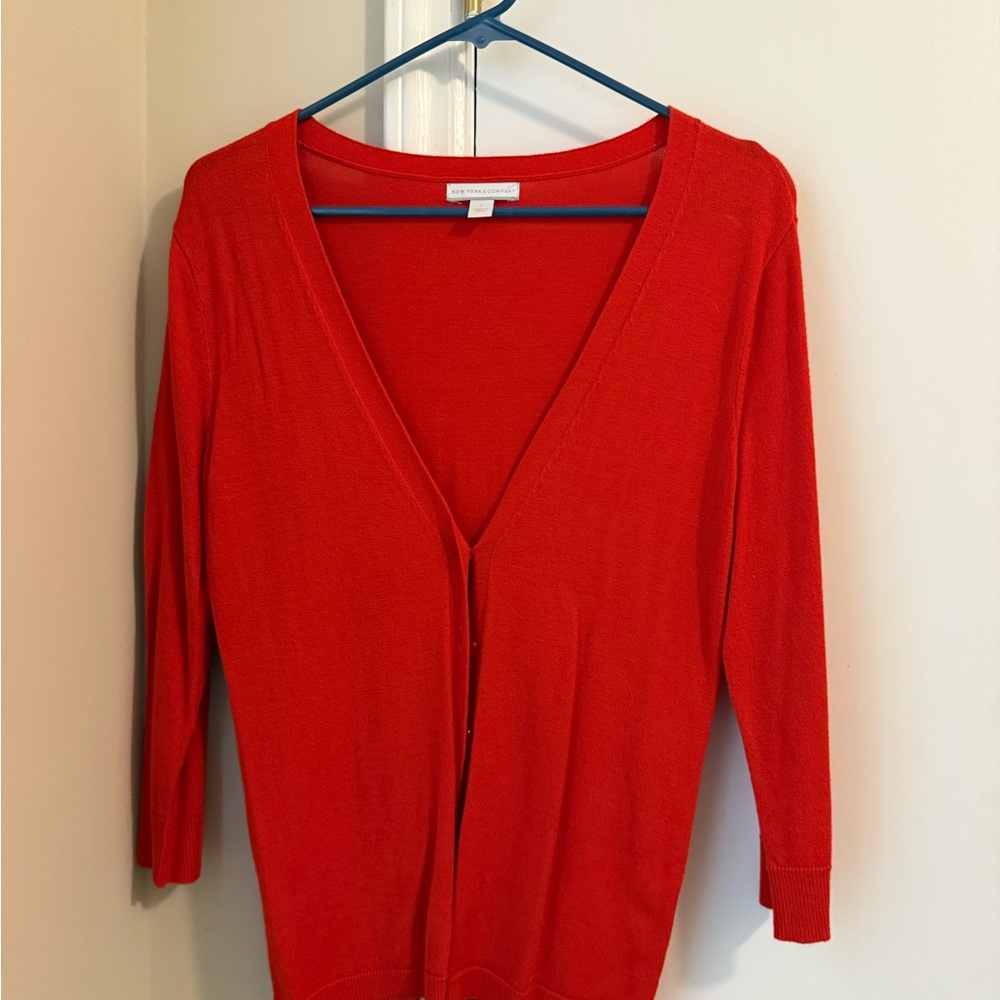 New York & Company Vibrant Red/Orange Cardigan